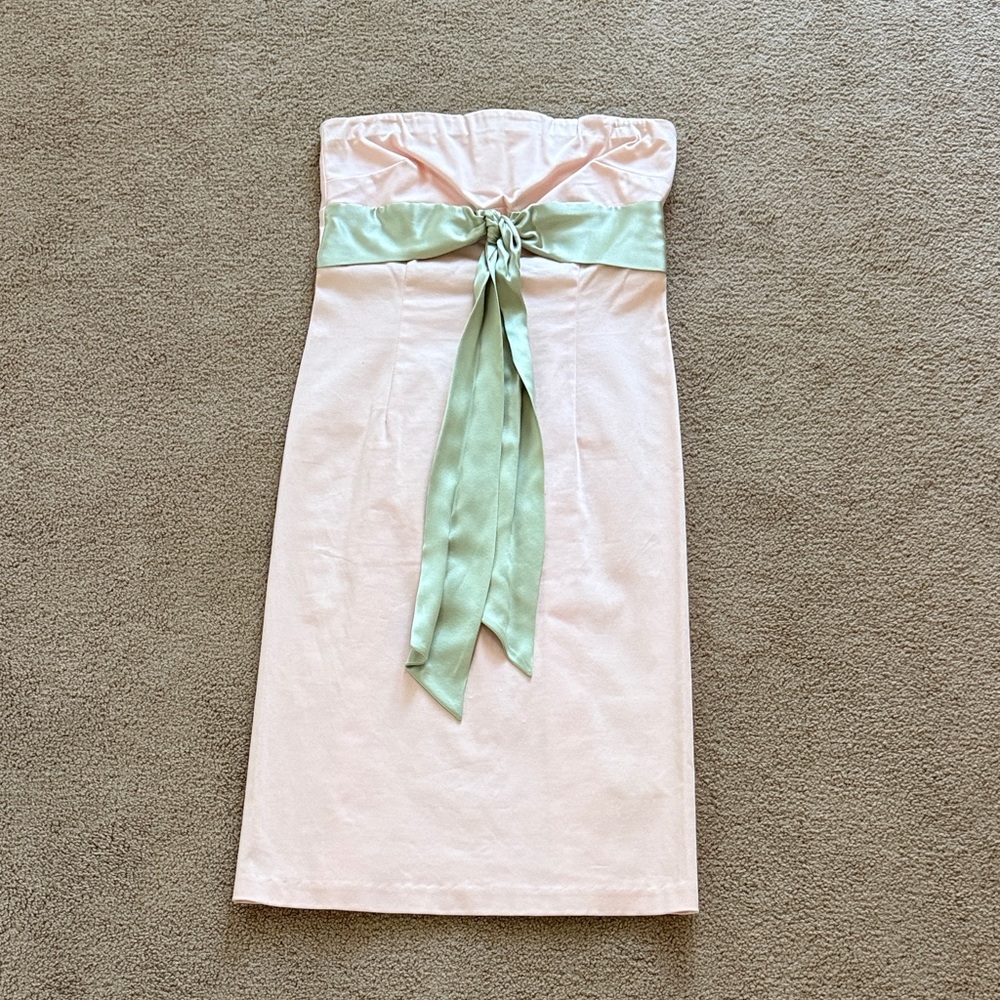 Strapless Pale Pink Dress with Mint Sash